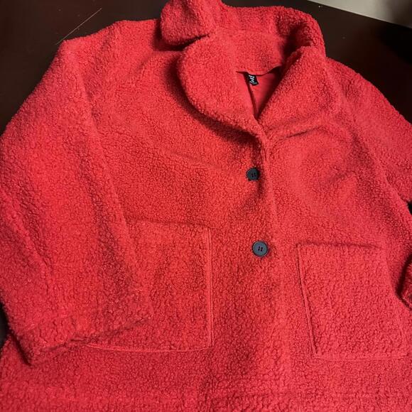 SHEIN Women’s red fuzzy Sherling coat size 1XL - Picture 2 of 3